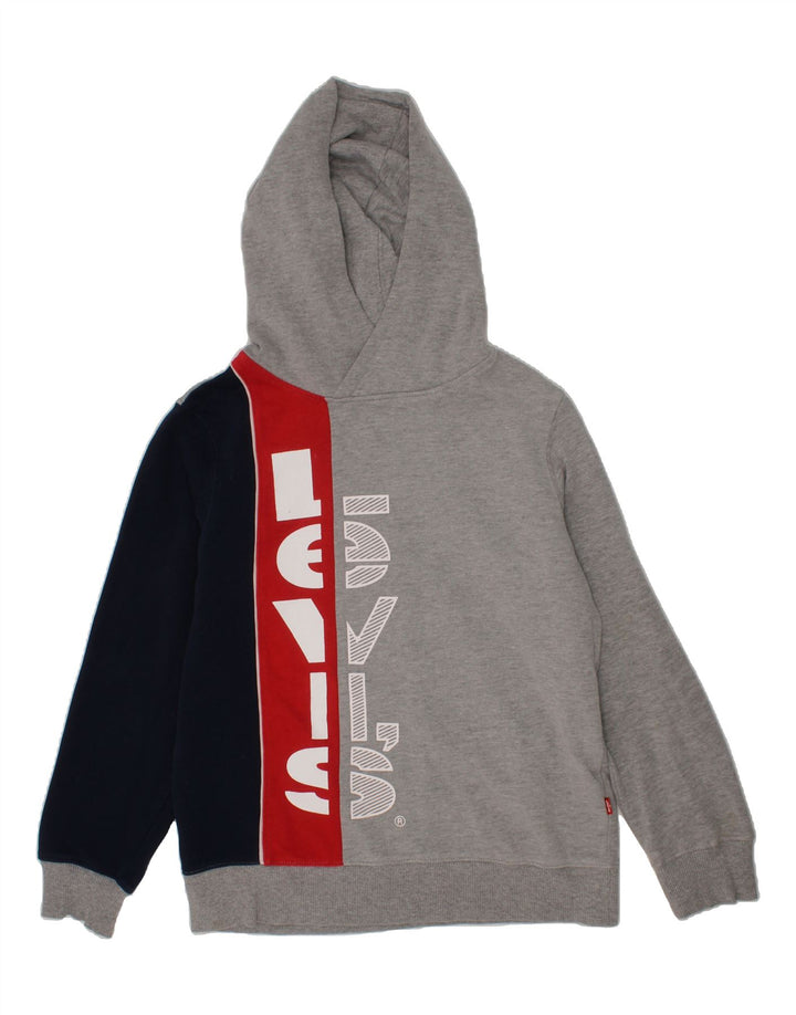 LEVI'S Boys Graphic Hoodie Jumper 13-14 Years Grey Colourblock Cotton Vintage Levi's and Second-Hand Levi's from Messina Hembry 