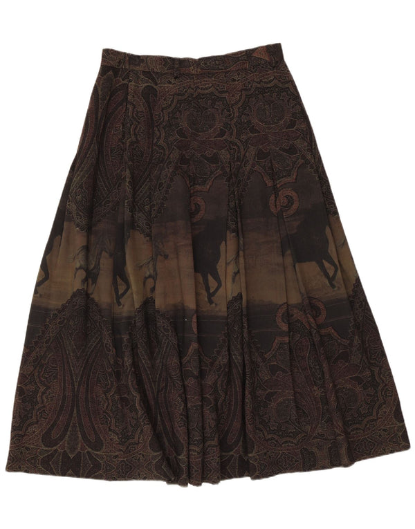 Saia larga feminina vintage de cintura alta IT 46 grande W28 verde Paisley