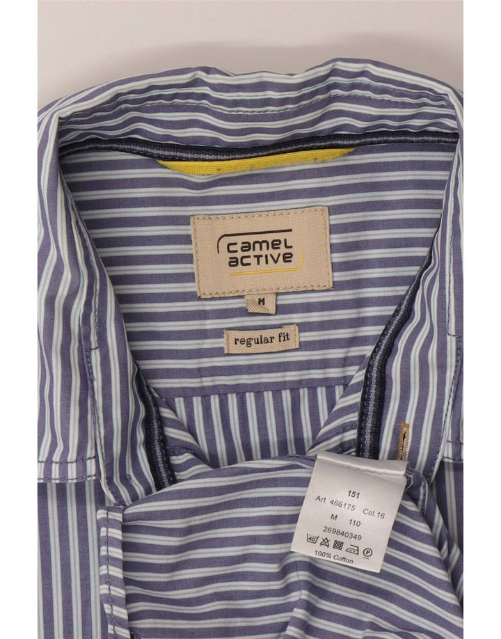 Camisa masculina Camel Active de manga curta com ajuste regular listrado azul médio