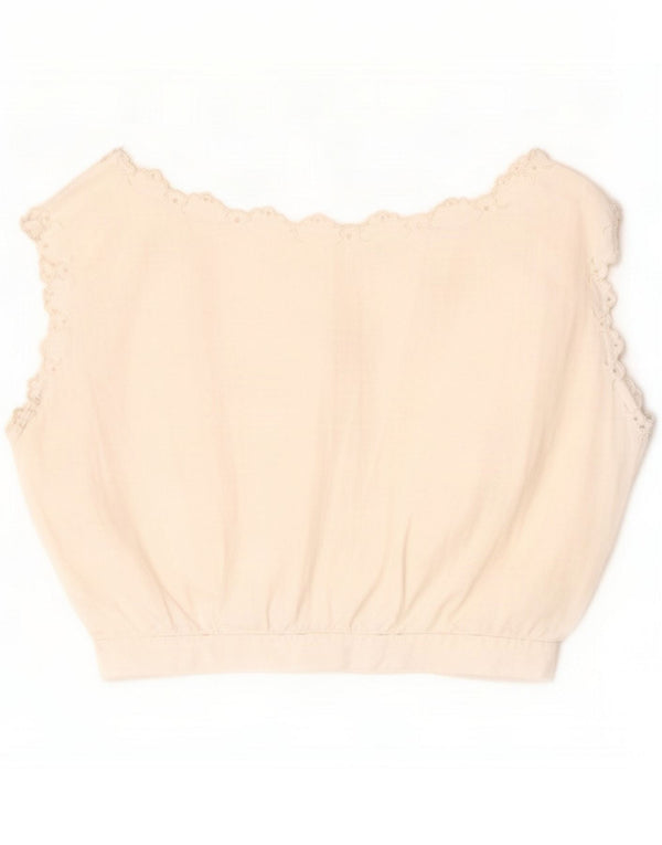 Blusa feminina vintage sem mangas UK 12 Floral branco médio