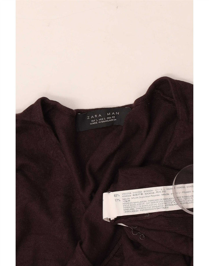 Zara Suéter masculino com decote em V grande viscose marrom