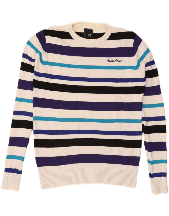Jack & Jones Suéter masculino com gola redonda, pequeno listrado multicolorido