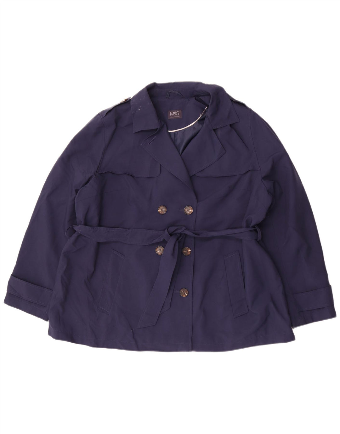 Casaco trench curto feminino Marks & Spencer Reino Unido 22 3XL azul marinho poliéster