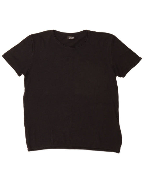 Camiseta masculina Zara Top grande de algodão preto