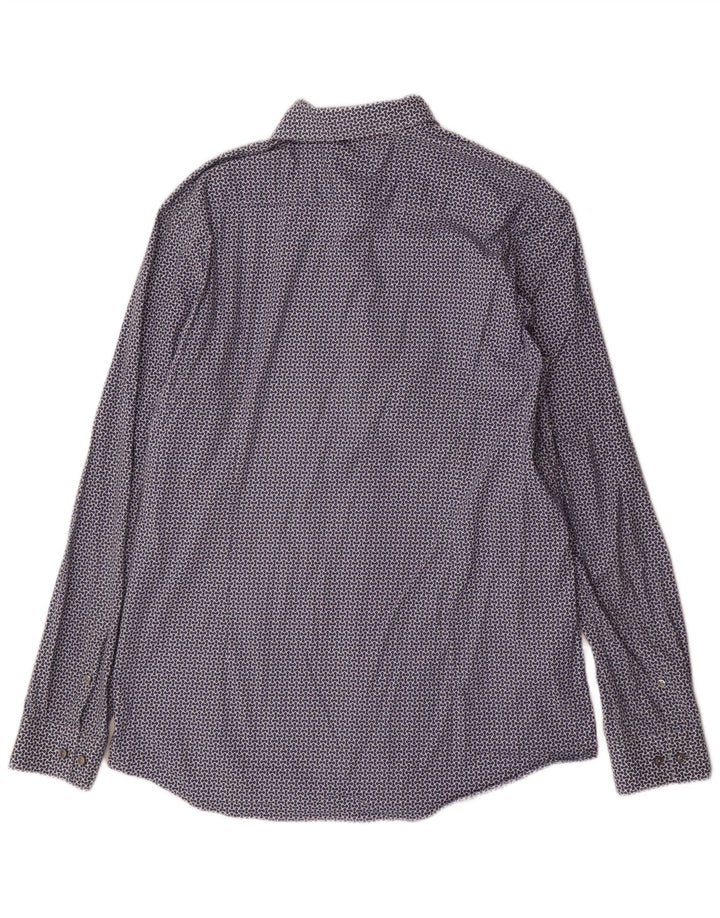 Camisa masculina Hugo Boss com padrão abstrato slim fit tamanho 43 17 XL azul marinho