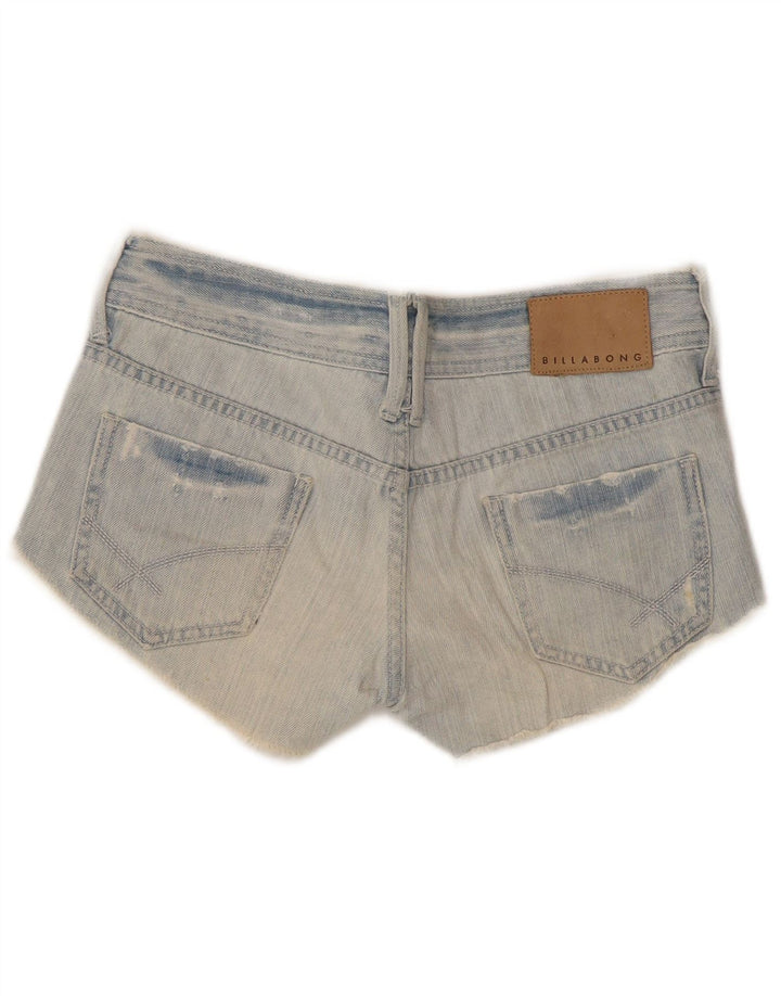 Shorts jeans feminino Billabong desgastado US 6 médio W30 algodão azul