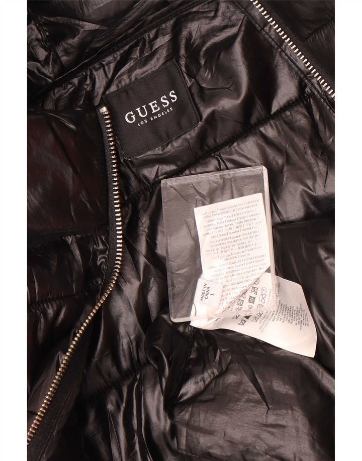 Jaqueta acolchoada com capuz feminina Guess UK 14 grande poliéster preto