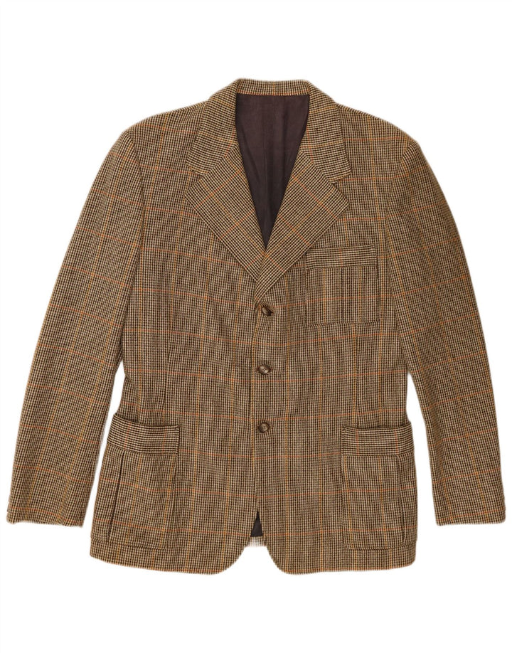 Jaqueta blazer masculina vintage com 3 botões Reino Unido 38 xadrez cáqui médio