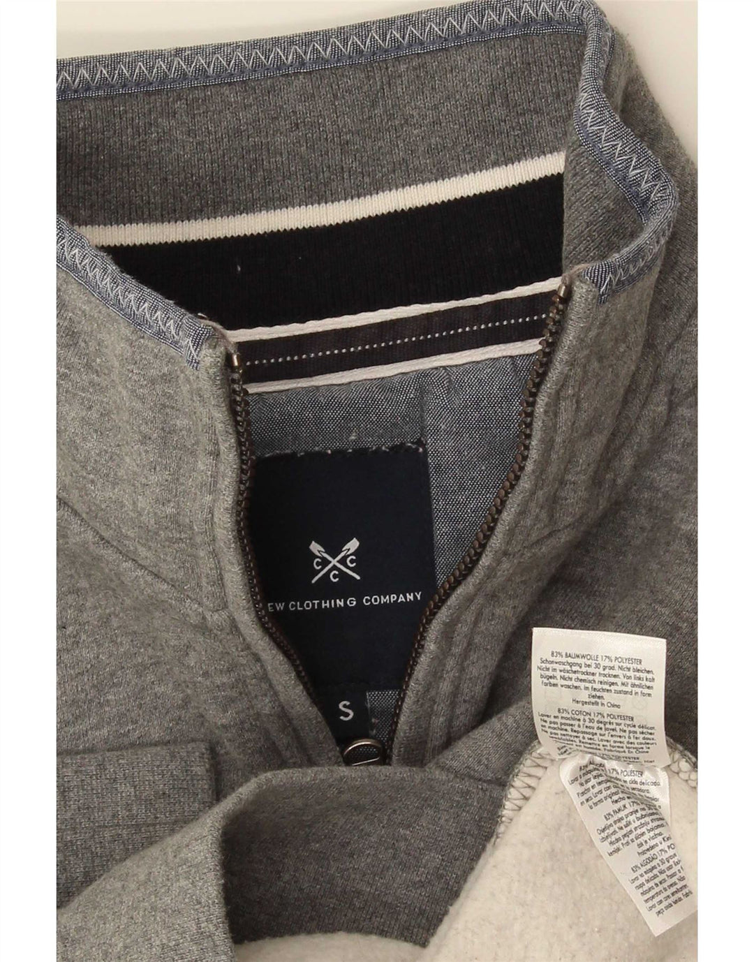 Crew Clothing Mens Zip Neck Moletom Jumper Pequeno Algodão Cinza
