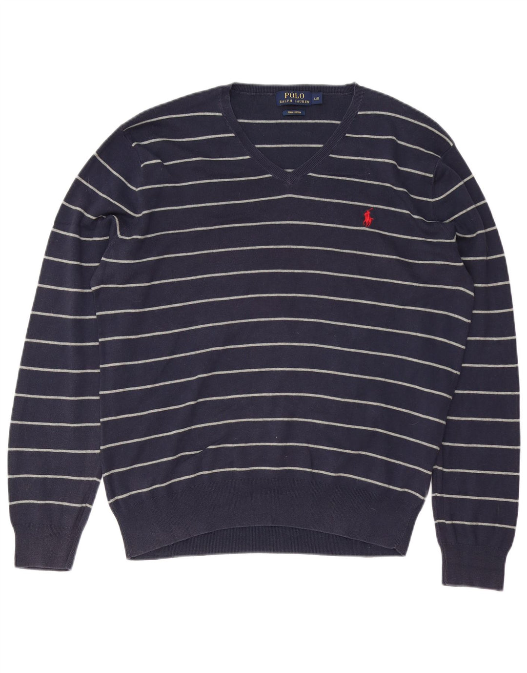 Suéter masculino POLO RALPH LAUREN com decote em V grande listrado azul marinho
