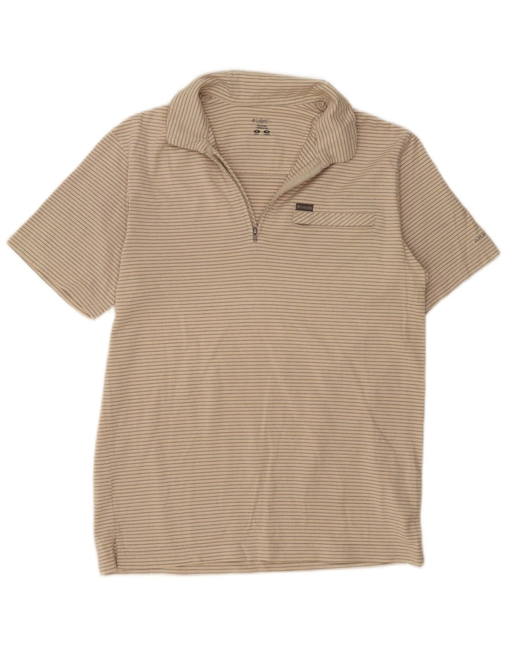 Camisa polo masculina Columbia médio bege listrado algodão