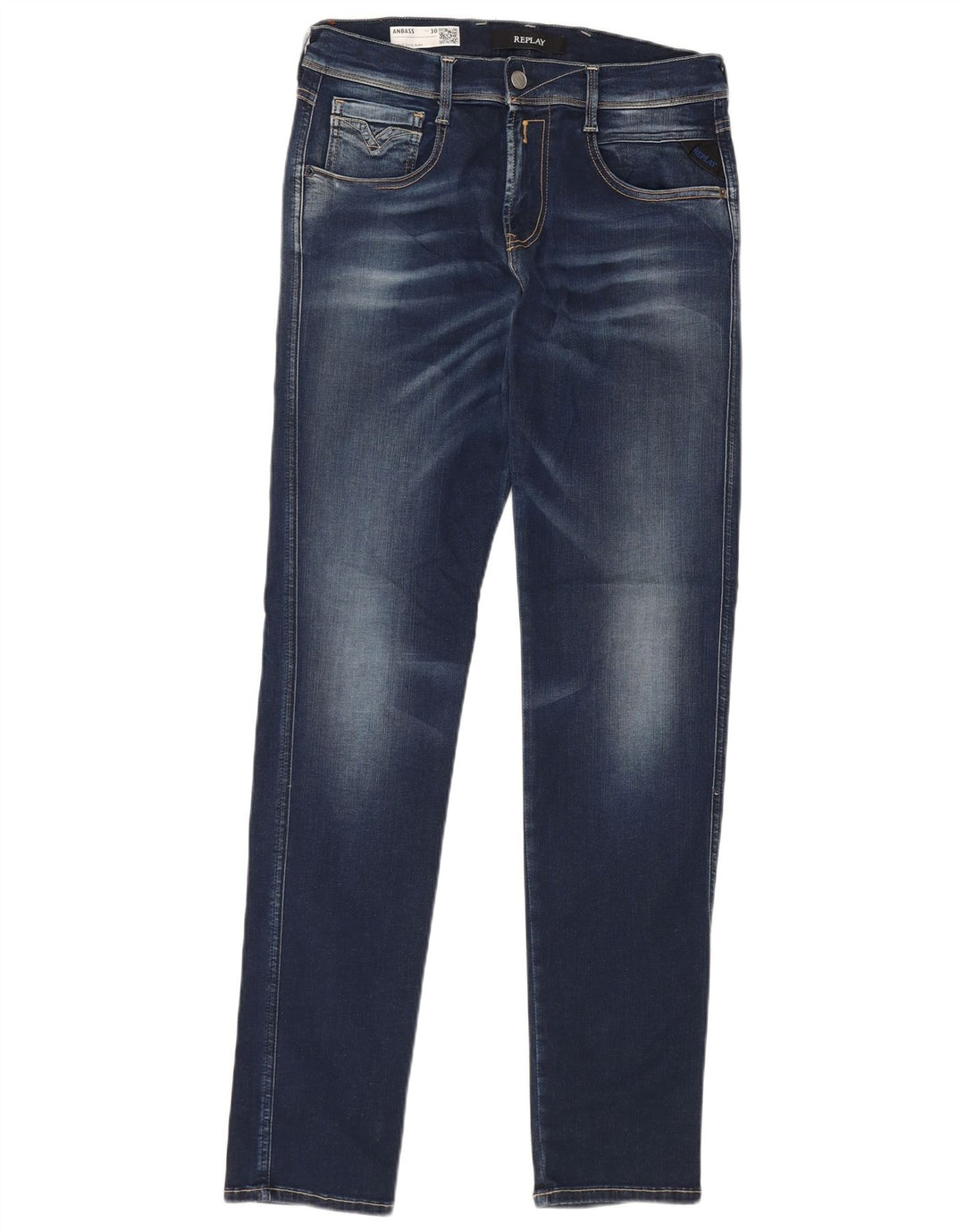 REPLAY Jeans feminino Anbass Slim W30 L32 azul marinho algodão