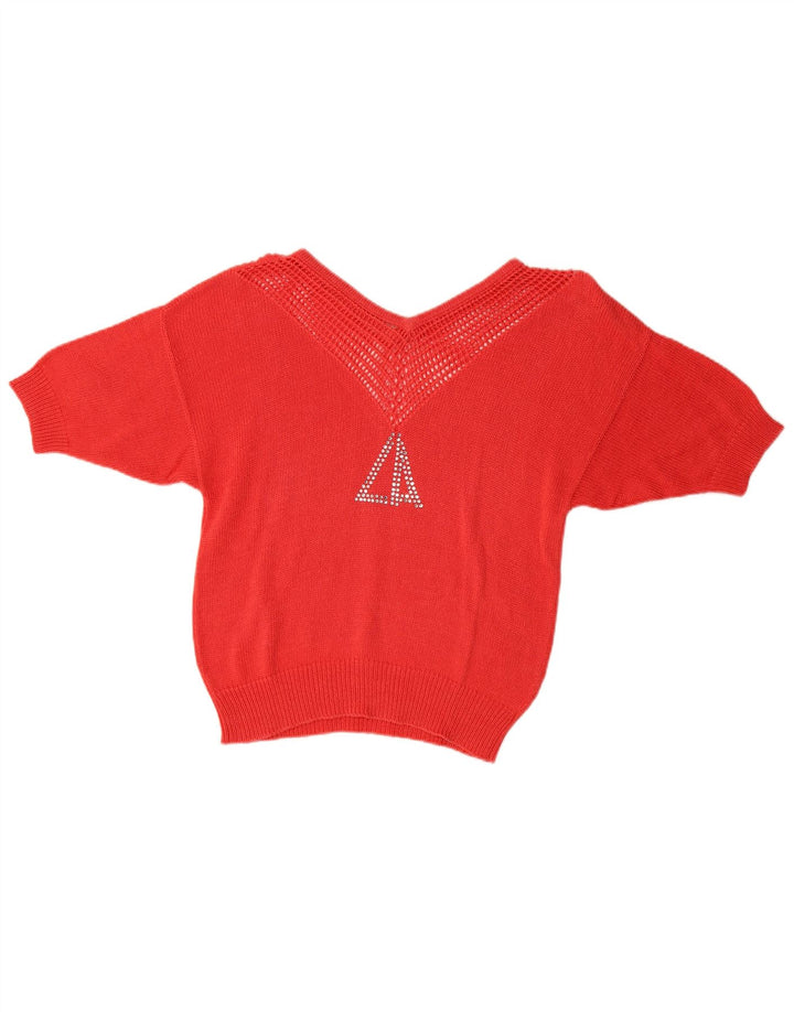 Suéter feminino Loris Azzaro com decote em V EU 40 médio vermelho