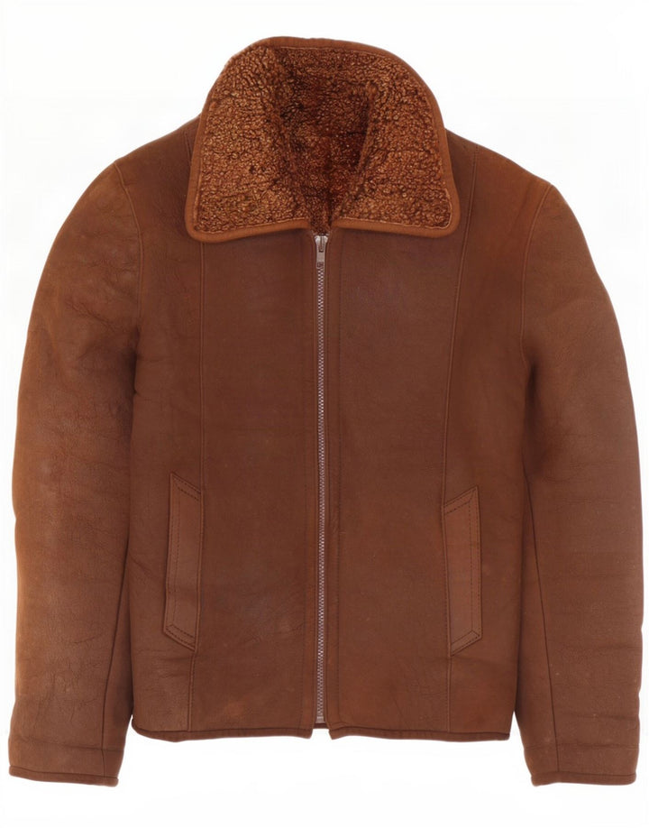 Jaqueta Shearling Feminina Vintage UK 10 Pequena Marrom