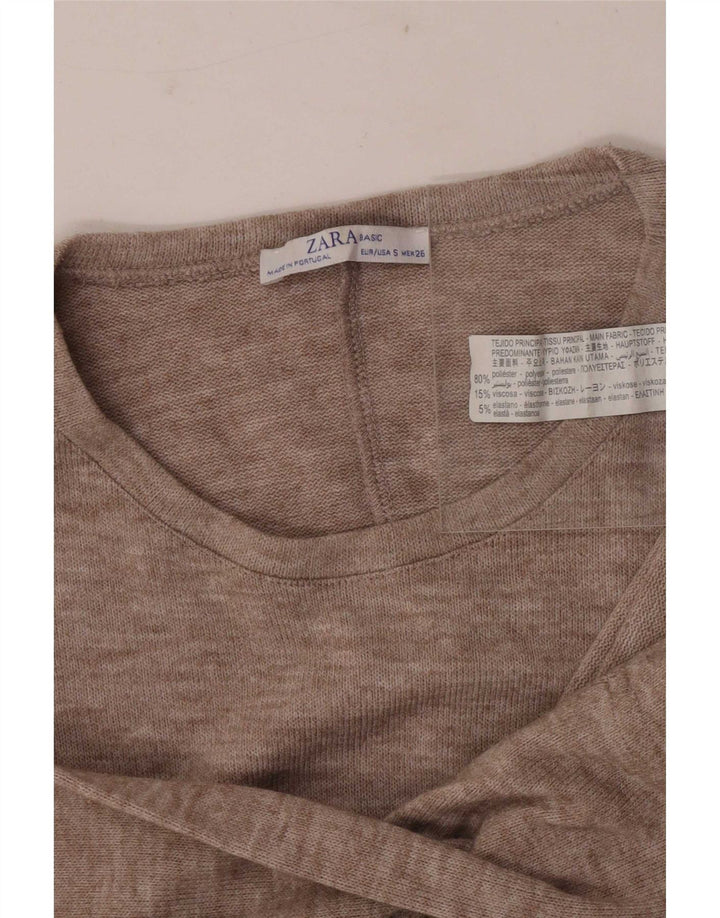 Zara Womens Oversized Top Manga Longa Reino Unido 10 Pequeno Poliéster Bege Salpicado