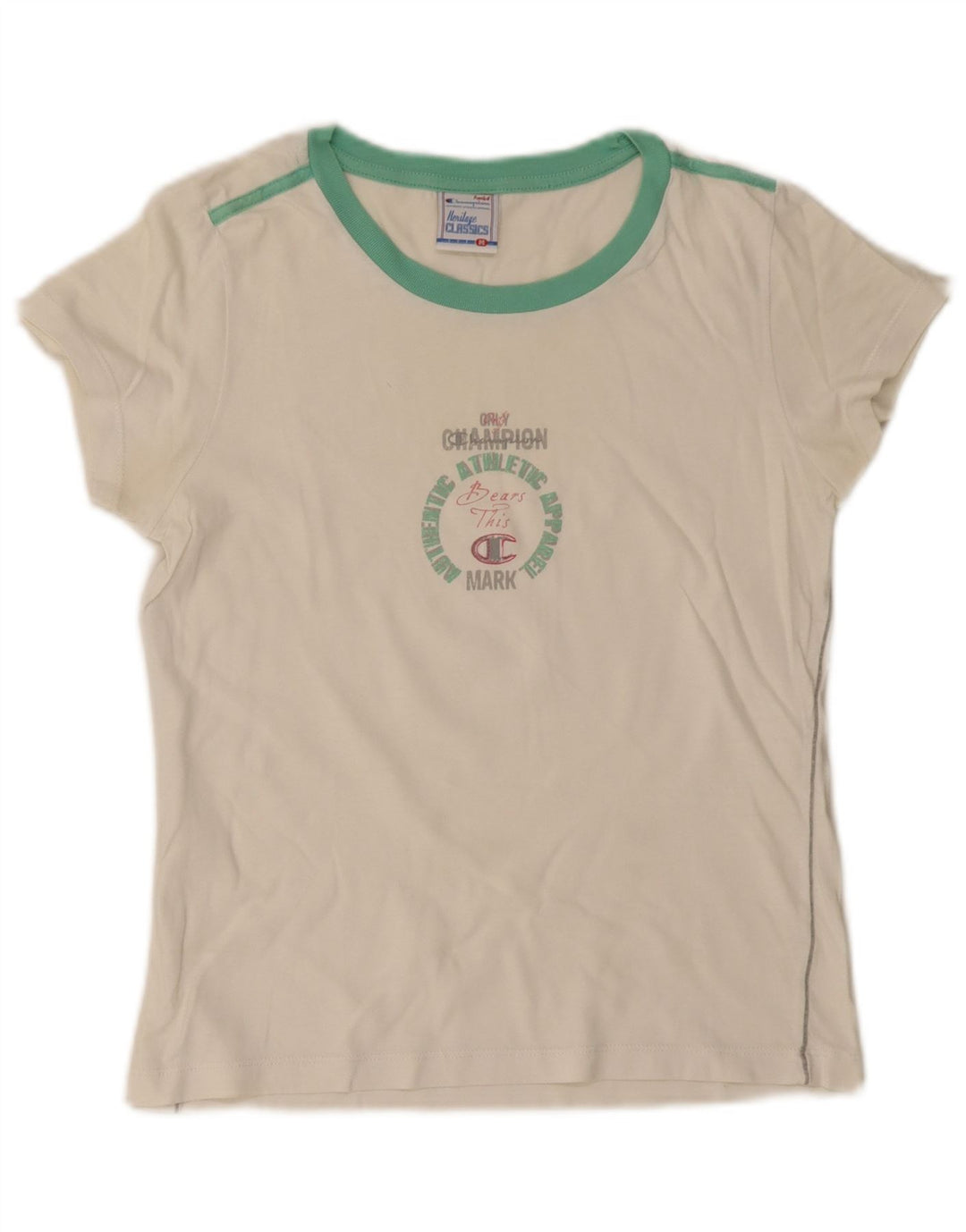 Camiseta feminina Champion Heritage Classics com estampa gráfica UK 12 médio branco