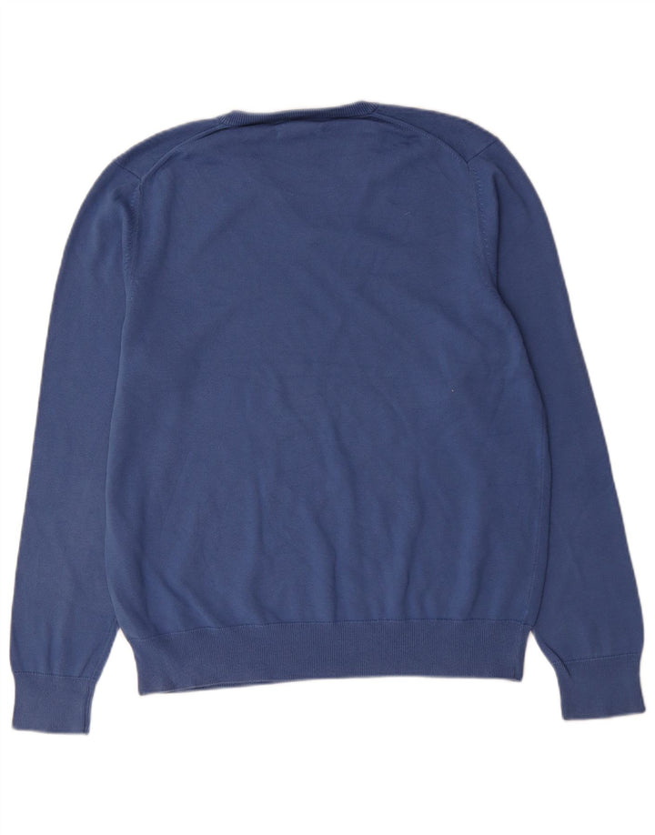 Suéter masculino Marks & Spencer com decote em V grande algodão azul