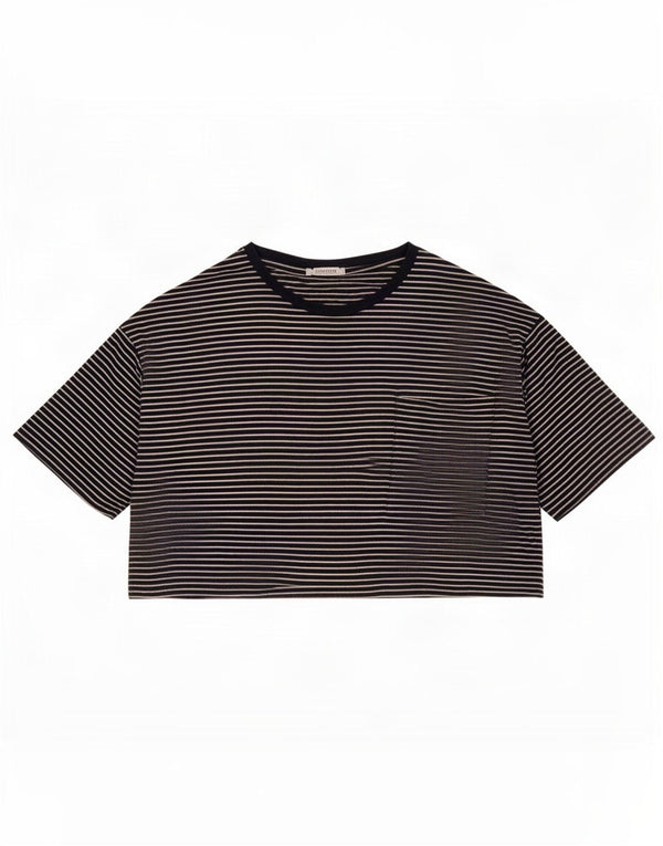 Zara Womens Trafaluc Crop T-Shirt Top Reino Unido 14 Médio Azul Marinho Listrado