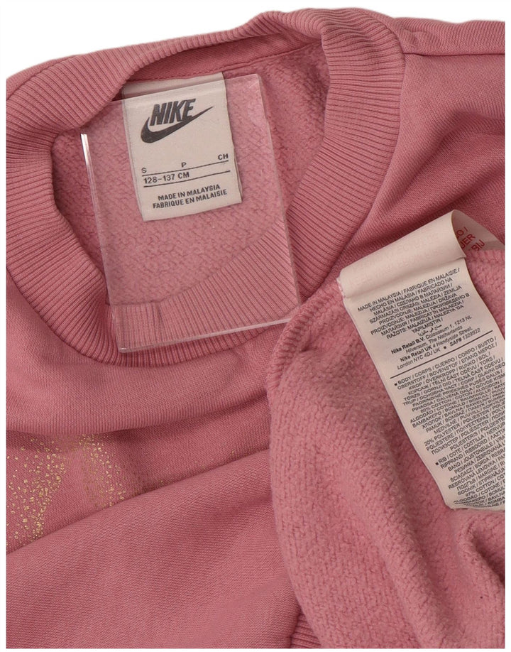 NIKE Girls Graphic Moletom Jumper 8-9 Anos Pequeno Rosa Algodão