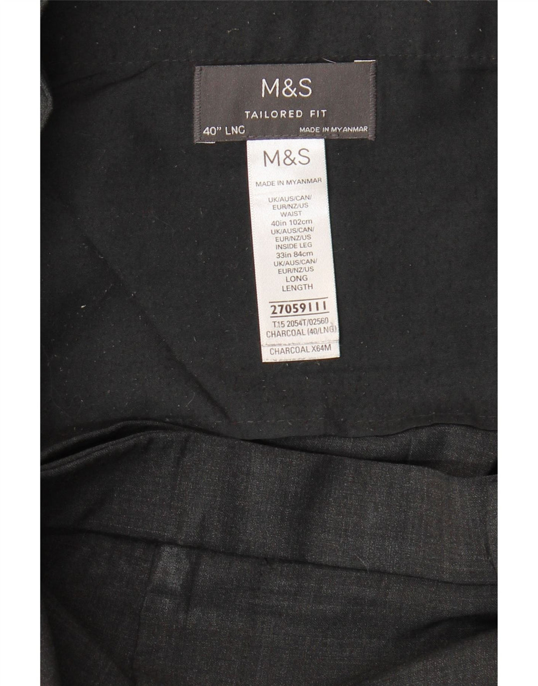 Calça masculina Marks & Spencer sob medida Slim Suit W40 L33 lã cinza