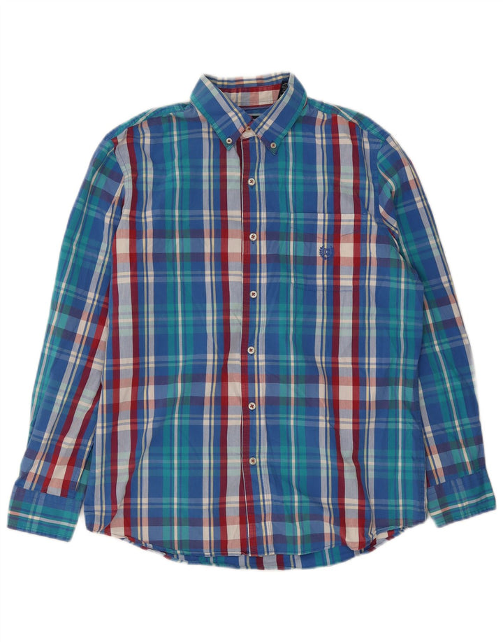 Camisa masculina Chaps Easy Care de algodão xadrez azul médio