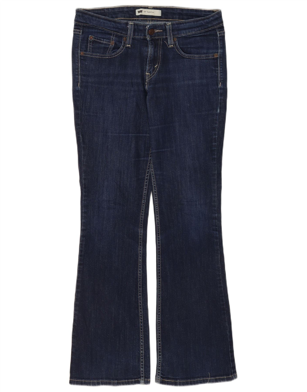 Calça jeans feminina Levi's 518 Super Low Bootcut US 7 Médio W30 L30 Azul marinho