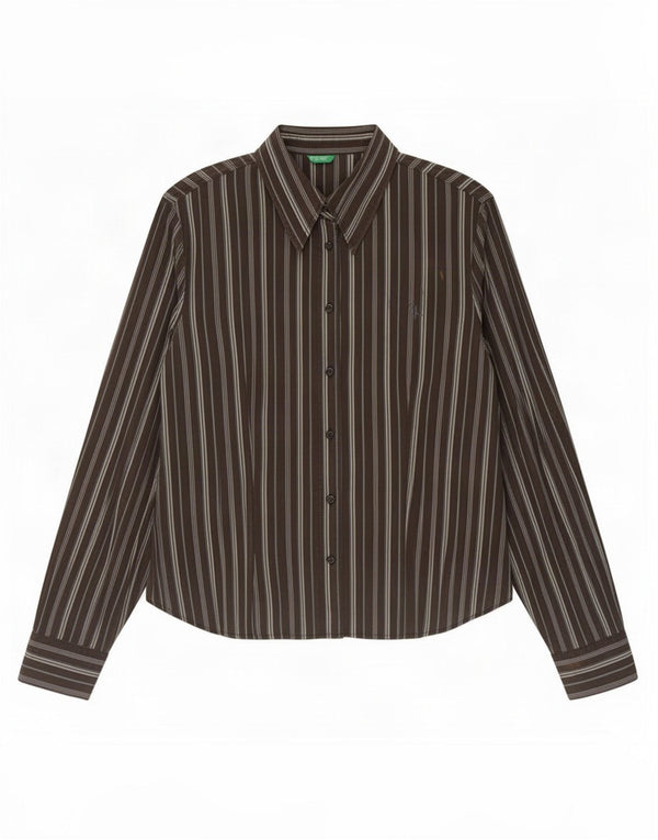 Camisa Benetton Mulher UK 16 Grande Listrada Marrom