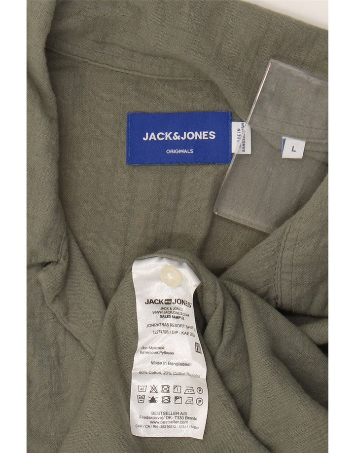 JACK & JONES Camisa masculina de manga curta grande algodão cáqui