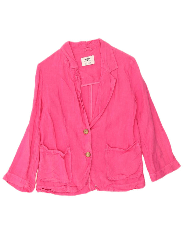 Jaqueta blazer Zara Girls com 2 botões 9-10 anos linho rosa