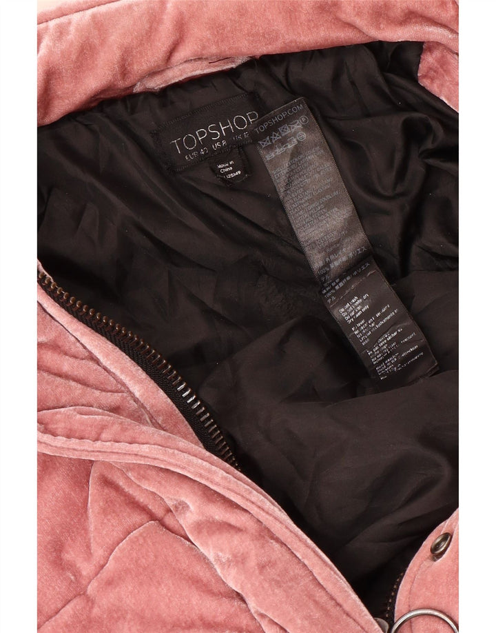 Jaqueta acolchoada de veludo feminina Topshop UK 12 poliéster rosa médio