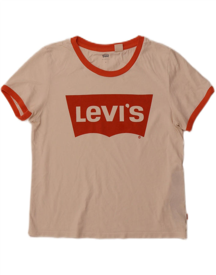 Camiseta feminina com estampa cropped LEVI'S Reino Unido 12 médio algodão off white