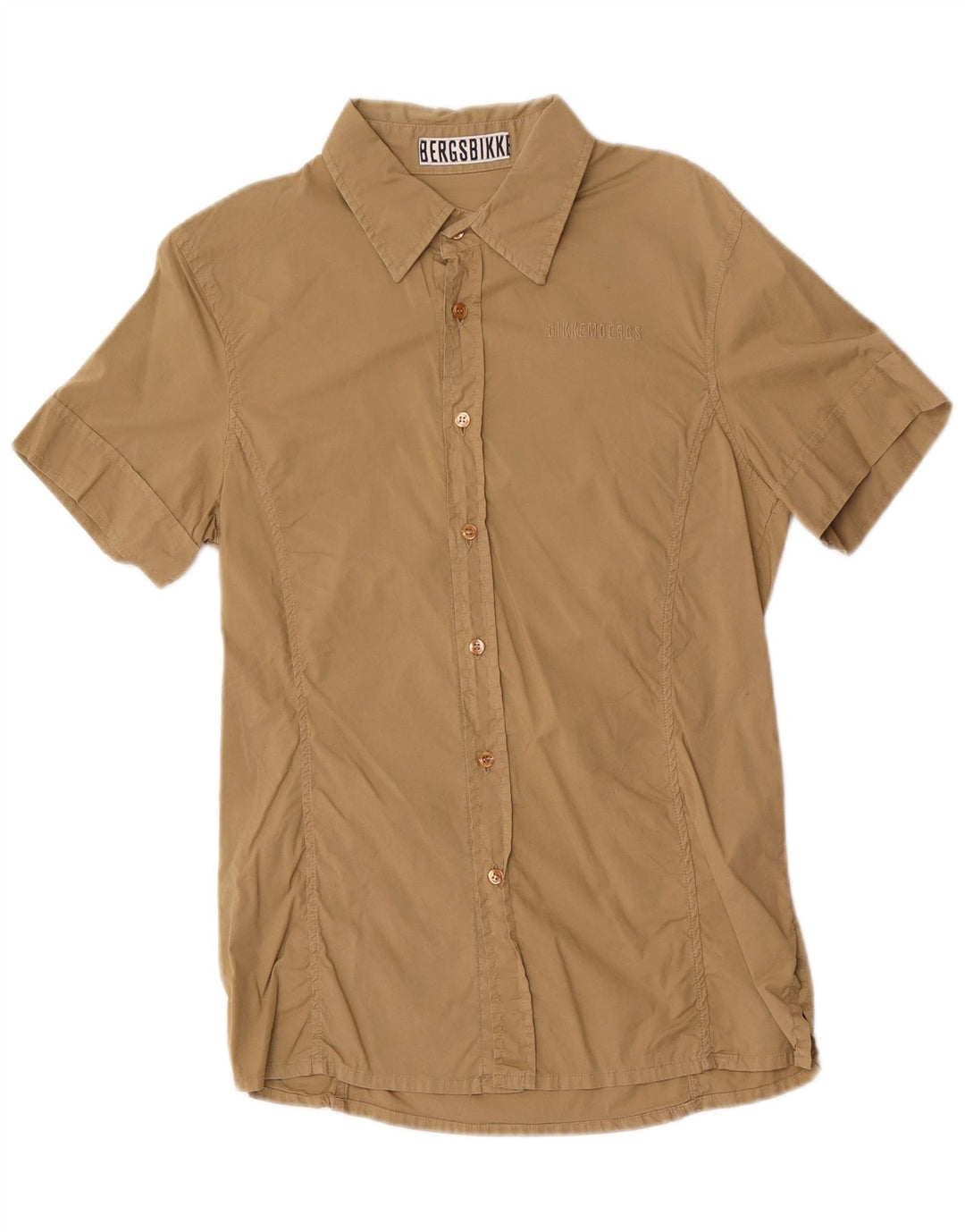 Camisa masculina de manga curta Bikkembergs algodão bege médio