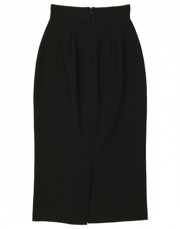 Saia reta de cintura alta W24 XS das mulheres do vintage poliéster preto