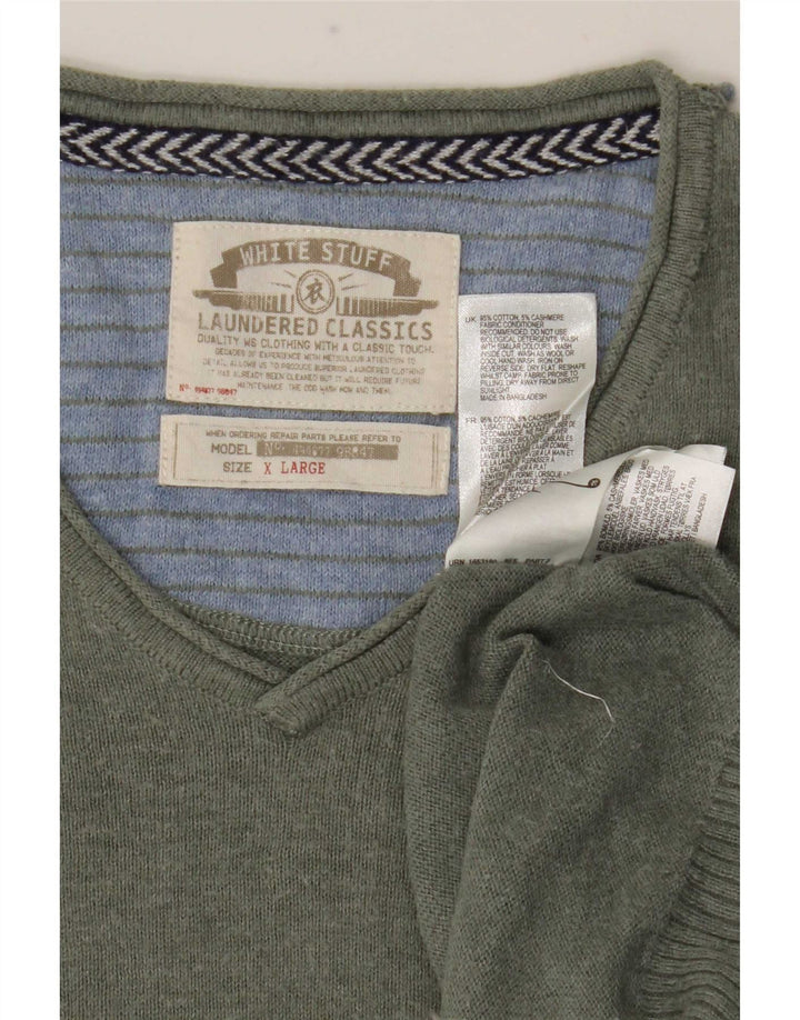 Suéter masculino branco com decote em V XL algodão cáqui