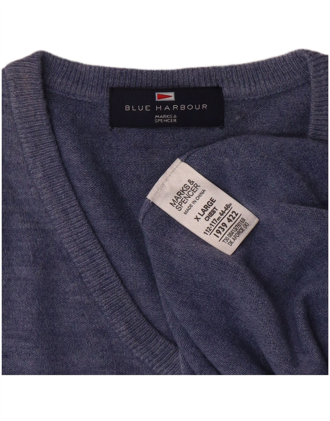 Suéter masculino MARKS & SPENCER Blue Harbor com decote em V XL azul clássico
