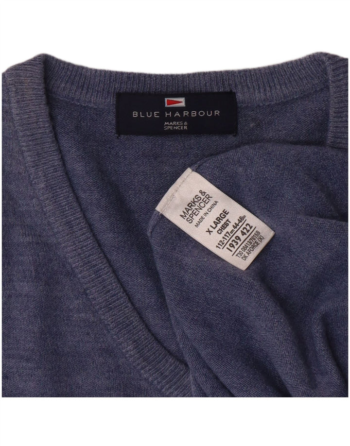 Suéter masculino MARKS & SPENCER Blue Harbor com decote em V XL azul clássico