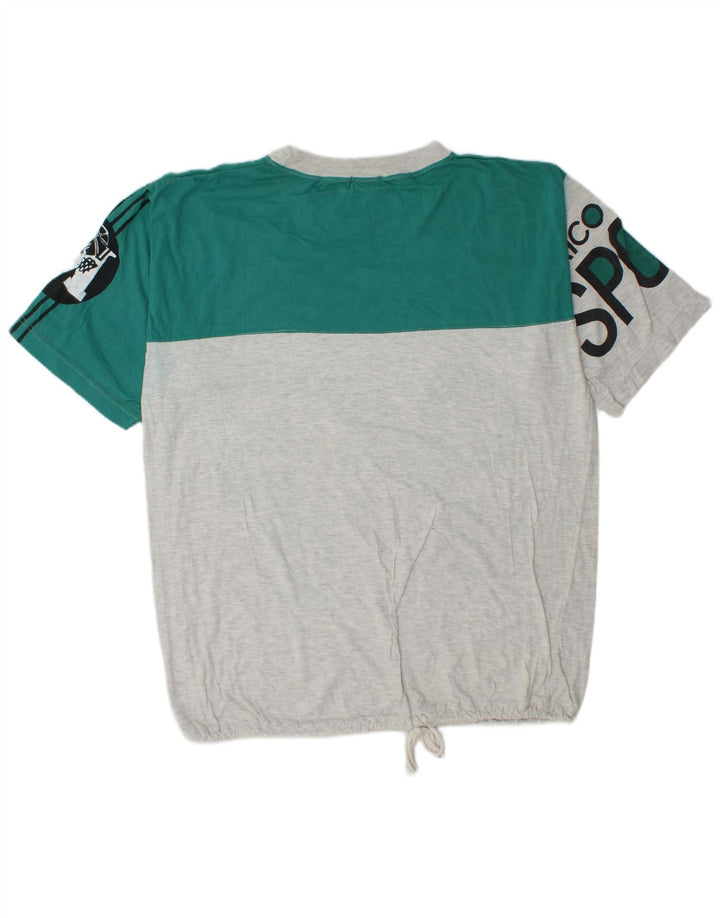 Camiseta gráfica masculina vintage top cinza médio algodão colorblock