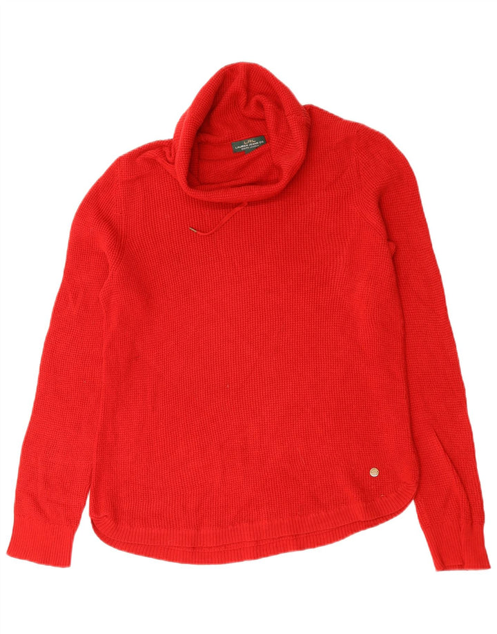 Suéter feminino Ralph Lauren com gola redonda Reino Unido 14 algodão vermelho médio