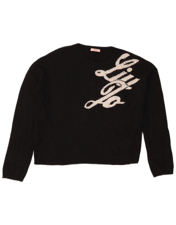Liu Jo Suéter feminino com gola redonda e gola redonda, 13-14 anos, viscose preta