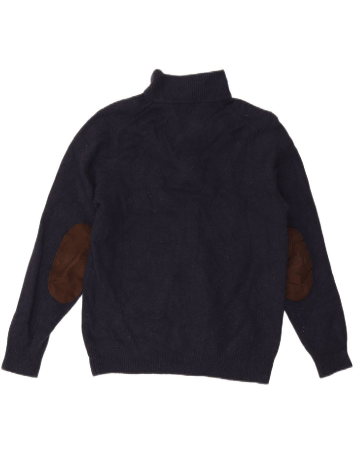 Suéter masculino Barbour com zíper e gola grande de lã azul marinho