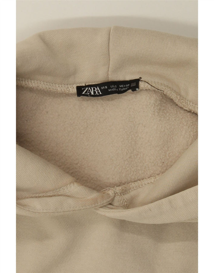 ZARA Womens Crop Oversized Hoodie Jumper UK 10 Small Beige Cotton Vintage Zara and Second-Hand Zara from Messina Hembry 