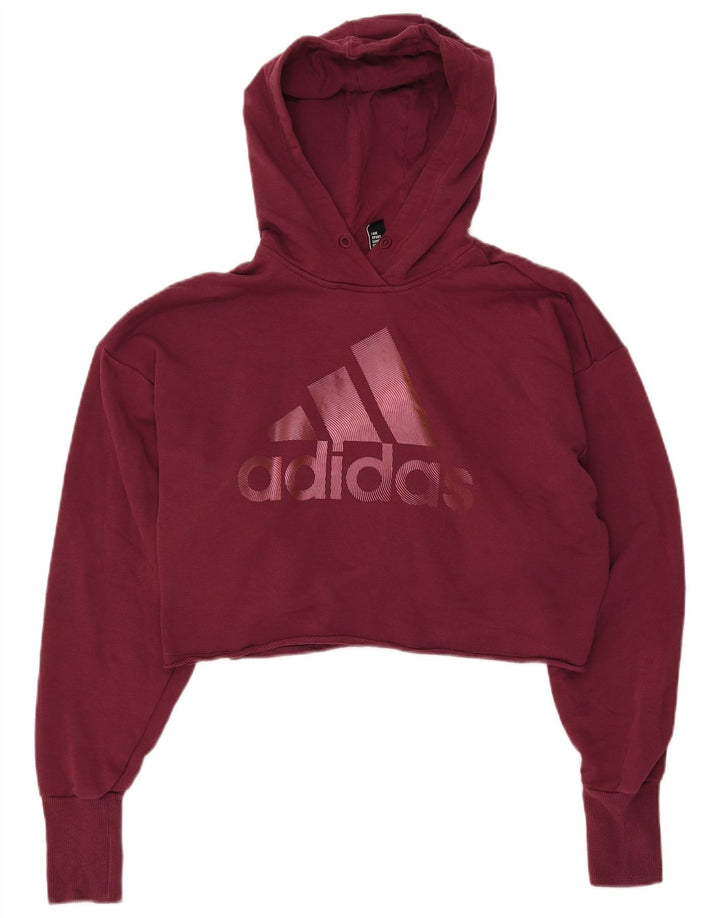 ADIDAS Womens Oversized Crop Graphic Hoodie Jumper Reino Unido 8/10 Pequeno Borgonha