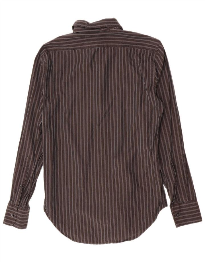 Camisa masculina Trussardi tamanho 39 15 1/2 algodão listrado cinza médio