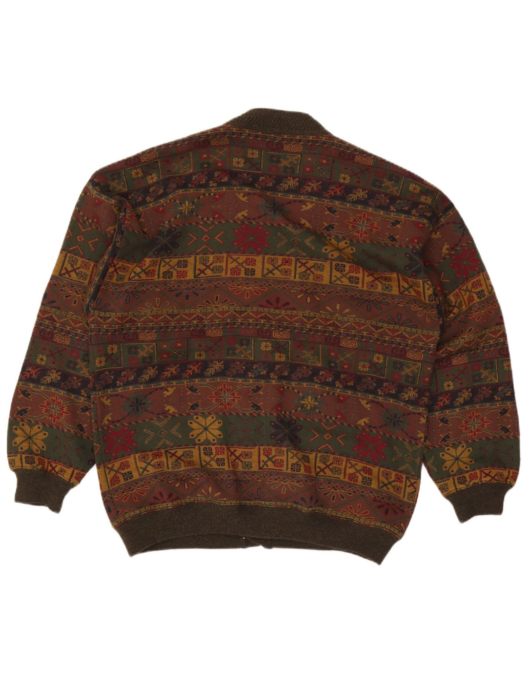 Suéter cardigã masculino Bluster grande cáqui lã Fair Isle