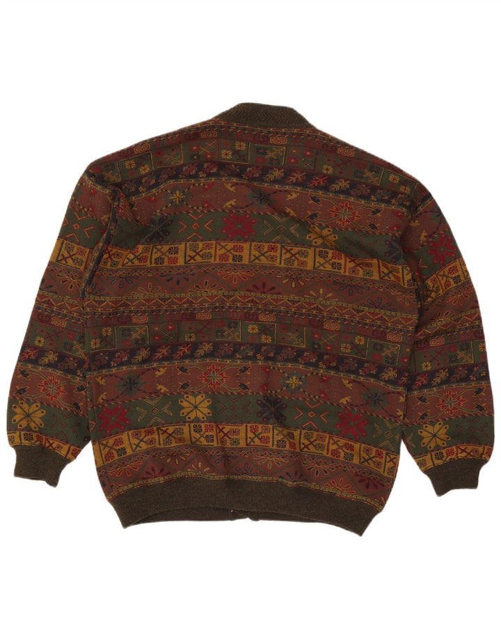 Suéter cardigã masculino Bluster grande cáqui lã Fair Isle