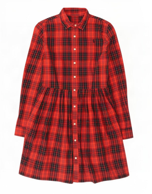 Vestido camisa de flanela vintage para meninas 15-16 anos xadrez vermelho