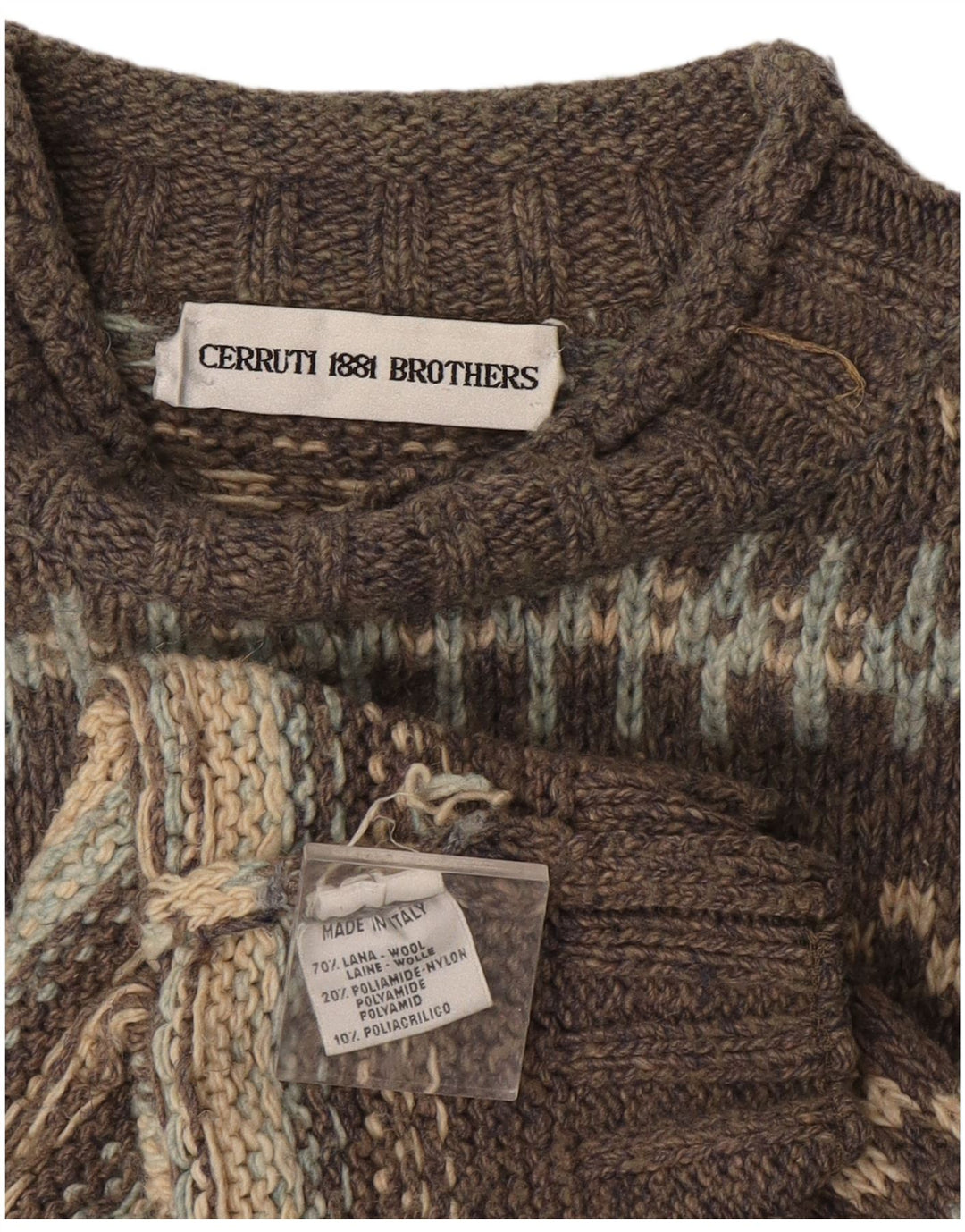 Suéter vintage masculino com gola tartaruga e lã grande cinza Fair Isle