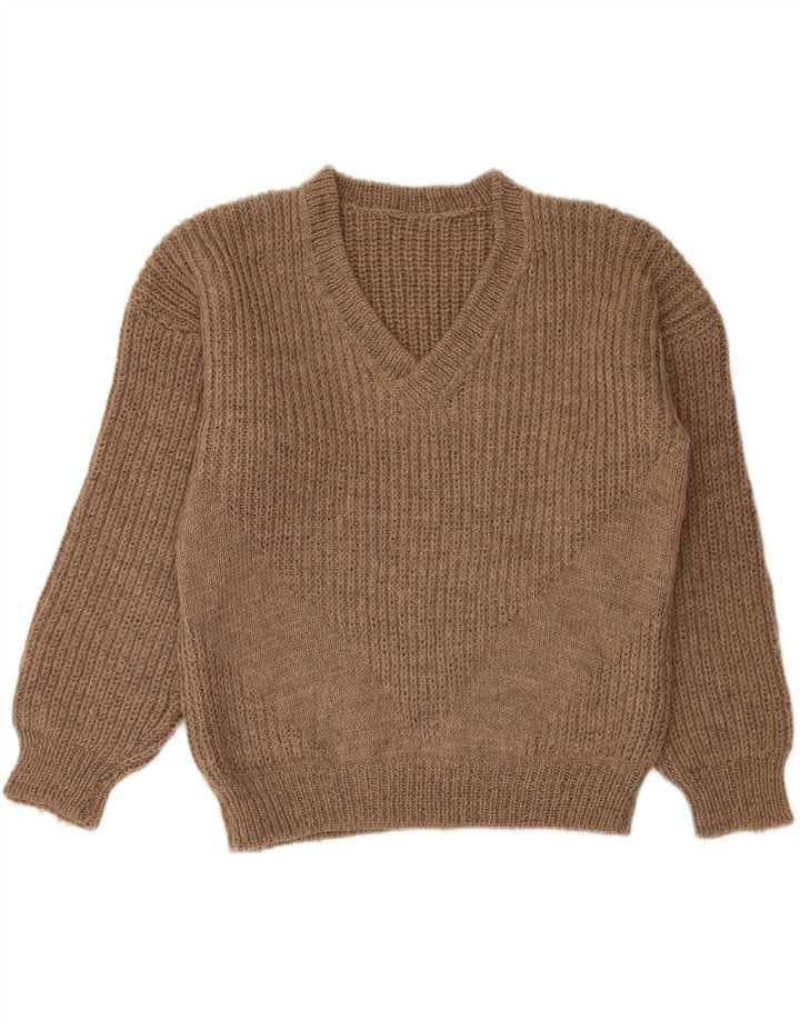 Suéter masculino VINTAGE com decote em V marrom médio