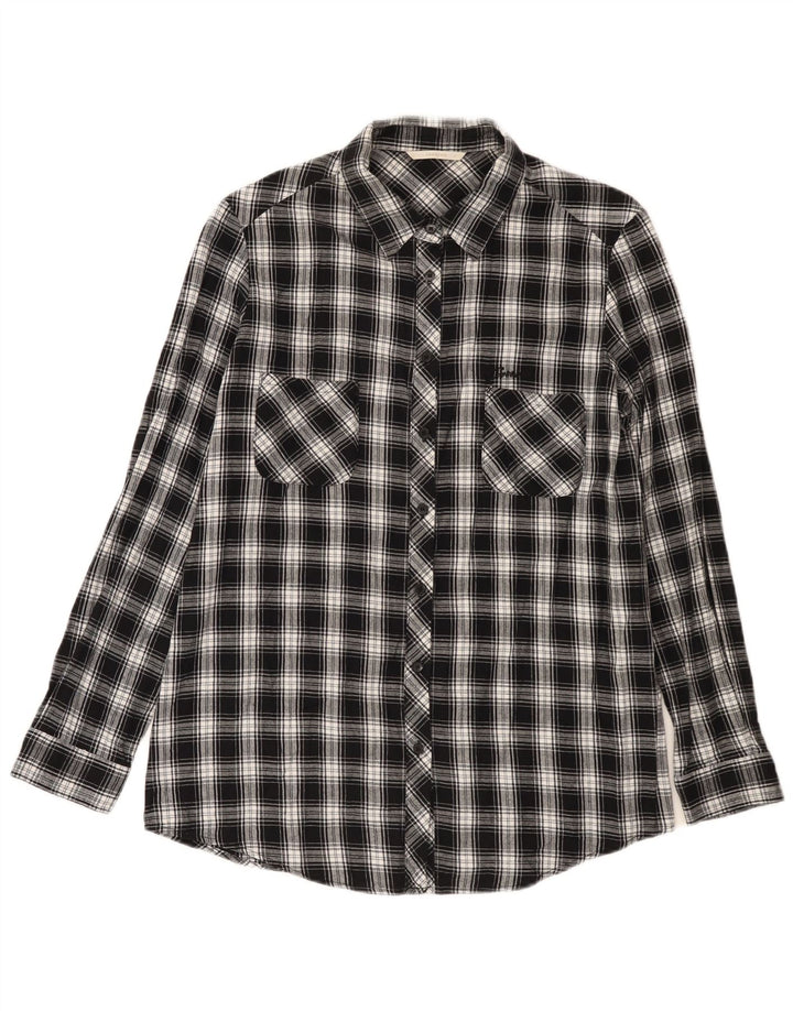 Camisa feminina de flanela Carrera UK 14 algodão xadrez preto médio