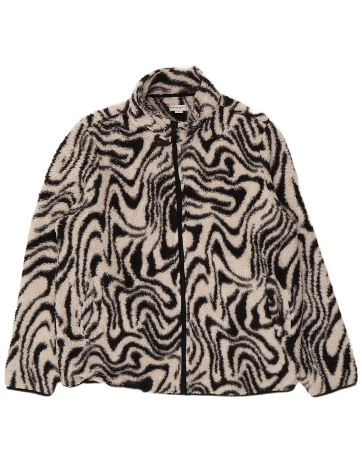 Jaqueta de lã grande com padrão abstrato feminino vintage Reino Unido 18 XL preta